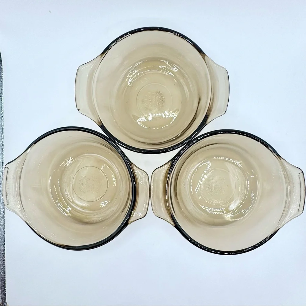 Set Of 3 Lovenware 12oz Casserole Dishes #1072, Smoky Amber Ovenware Bowls EUC